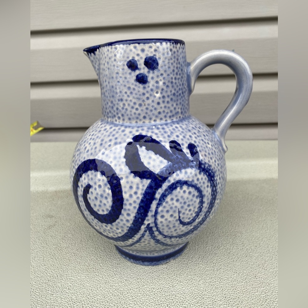 Vintage Cobalt Gray Stoneware Pottery Pitcher Vase West Germany (WB)